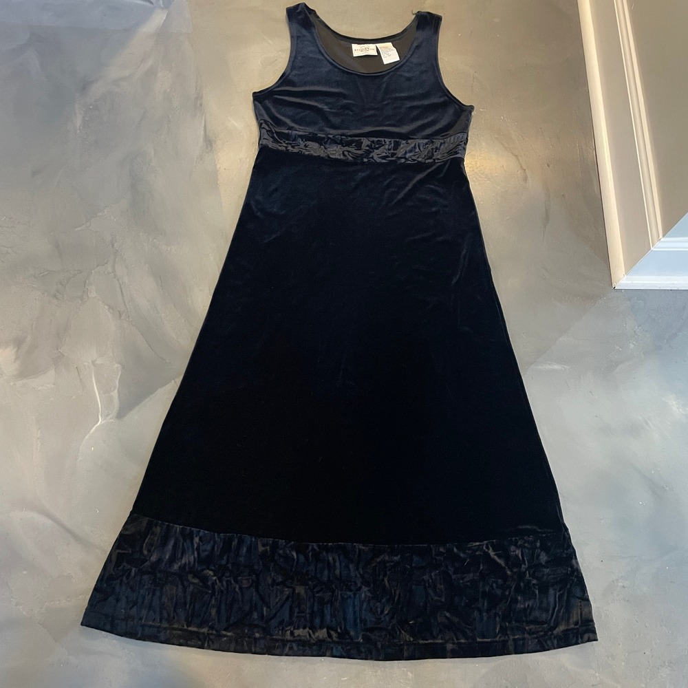 Studio Ease Petite Crushed Black Velvet Maxi Dress Sleeveless 10P Whimsigoth